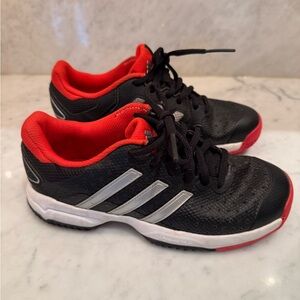 Adidas Kids Tennis Shoes Size 2.5 – Black/Red – Non-Marking Court Sneakers